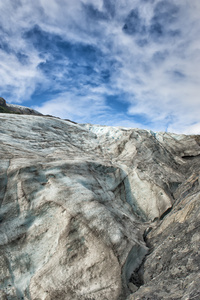 门登霍尔冰川在晴天多云的天空
