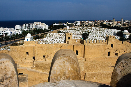 全景突尼斯老墙城堡插槽的地中海 se