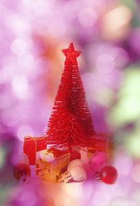 红松树树和圣诞饰品装饰白色背景上