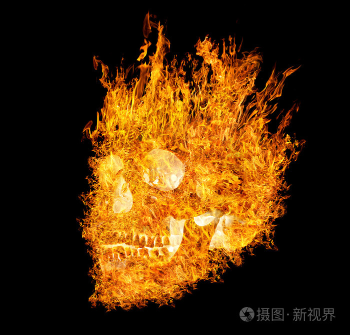 在黑色背景上的火焰骷髅