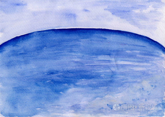 蓝色的大海背景水彩插图
