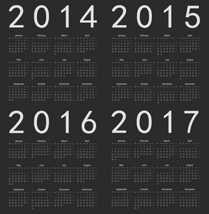 组的黑色欧洲 2014 年，到 2015 年，到 2016 年，2017 年日历