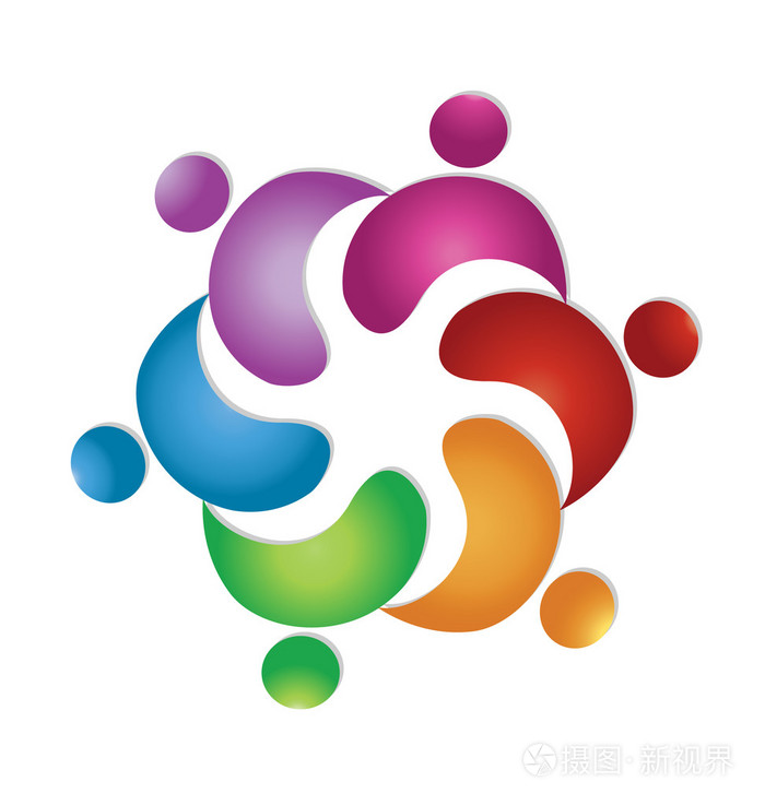 团队合作友谊 6 人标志矢量