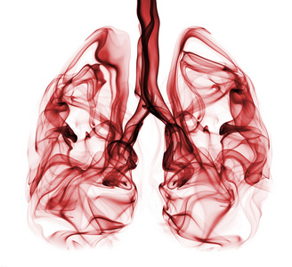 红烟形成塑造作为人的肺部。可应用于非吸烟运动或肺肿瘤运动的吸烟者肺部的插图
