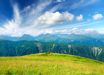 大山区谷地中的日落