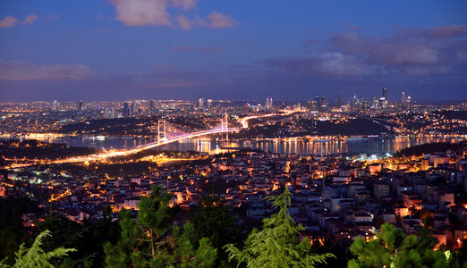 夜金门桥和灯伊斯坦布尔，土耳其