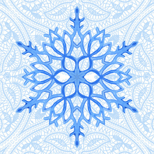 无缝模式与水彩的蓝色雪花和花边