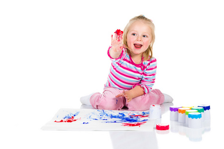 小孩用手指上白色孤立绘画
