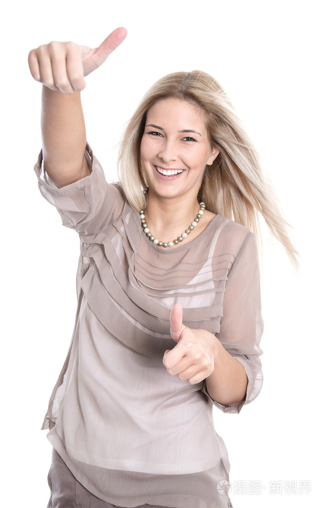 漂亮女人与竖起大拇指