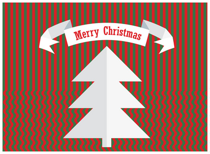 快乐圣诞设计与纸树和复古的条纹背景上孤立的丝带