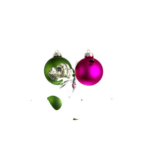 圣诞球圣诞树装饰影响的绿色粉红色的爆炸震碎了