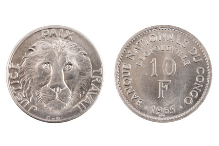 孤立的比利时的殖民地刚果 10 法郎硬币