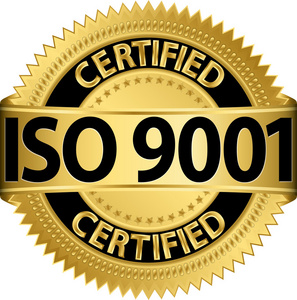 iso 9001 认证的金色标签，矢量图