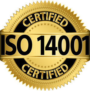 iso 14001 认证的金色标签，矢量图