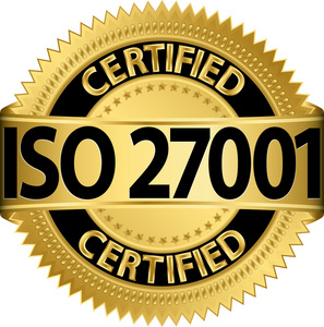 iso 27001 认证的金色标签，矢量图