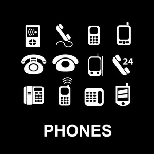 旧手机 智能手机 复古 通信图标标志集，矢量