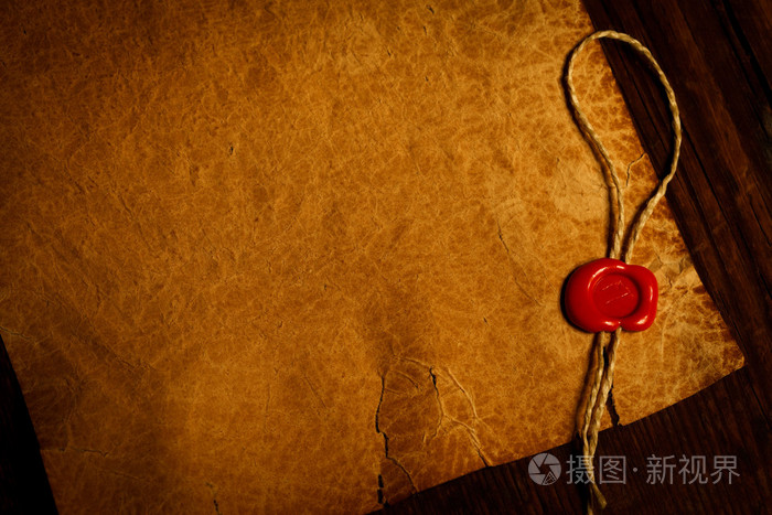 空羊皮纸用蜡密封邮票细节