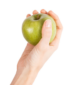手中握有一个绿色的苹果
