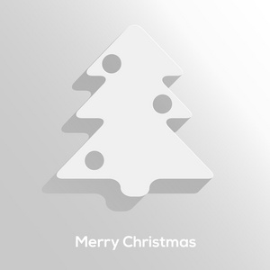 抽象剪纸圣诞树与中性的背景上孤立的长长的阴影。时尚的设计。张圣诞贺卡。矢量图