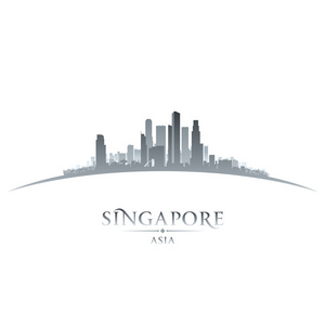 新加坡亚洲城市天际线轮廓白色背景