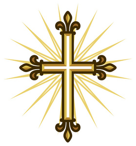 教信仰与反射向量图黑色背景上的符号金十字架旅行邮票一套巴哈教符号