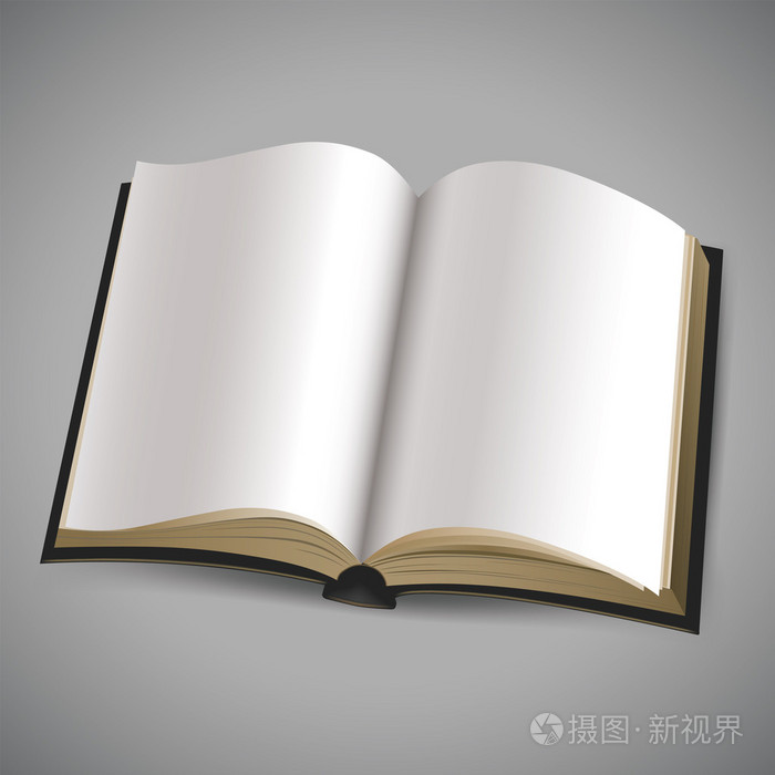 与白色的空白页打开的书.在灰色的背景上的向量图