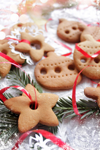 圣诞节背景用饼干 枞树树枝和雪花