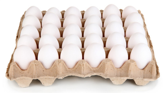 鸡蛋在纸盒上白色孤立
