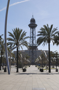 缆车塔在海港。巴塞罗那。西班牙