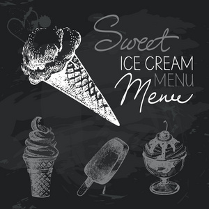 冰冰淇淋手绘黑板设计方案集。黑色粉笔纹理