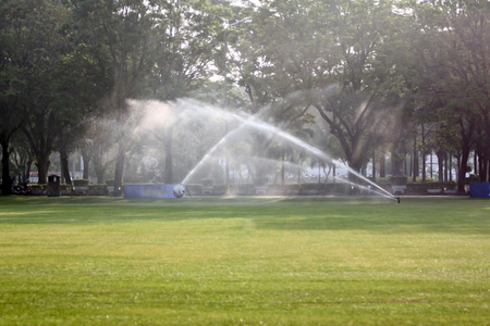 草坪浇水在公园里