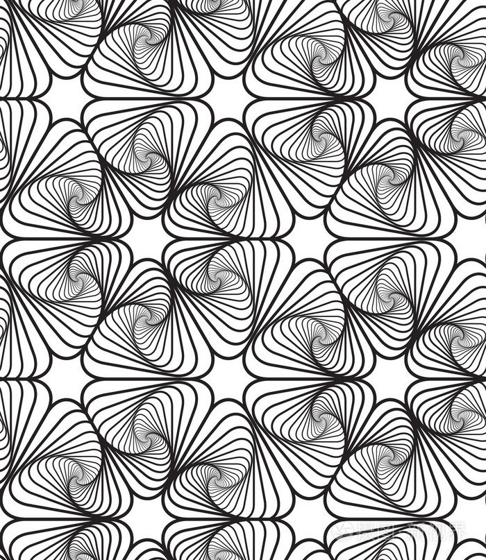 黑色和白色的欧普艺术设计, 矢量无缝图案背景