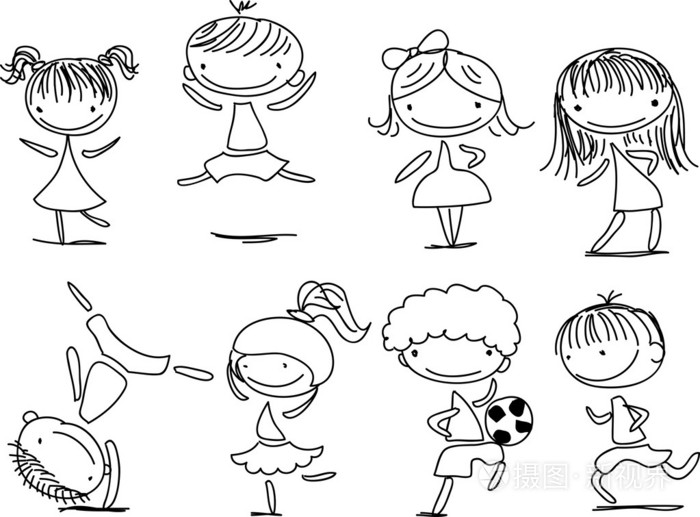 快乐的孩子们跳跃, 嬉戏打闹运行插画-正版商用图片1e7lp7-摄图新视界