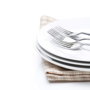 晚餐盘子和叉子，孤立的餐具