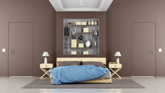 棕色的当代卧室