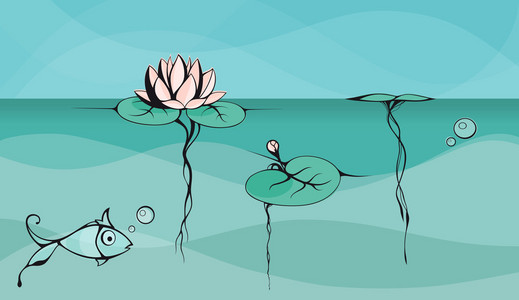 莲花上水的几点思考卡通快乐青蛙跳上水百合