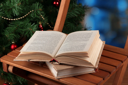作文丛书，坐在椅子上圣诞树背景