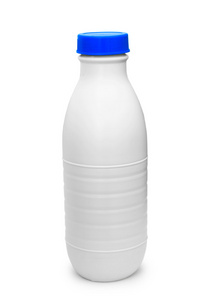 瓶塑料牛奶孤立在白色的盒子
