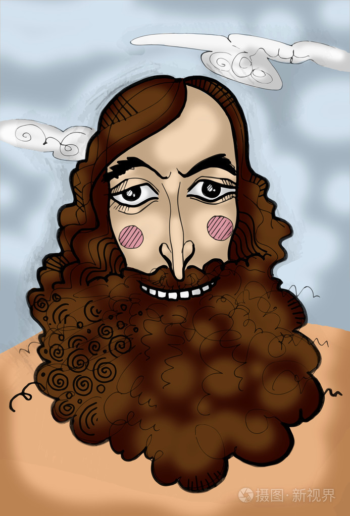 胡子的男人的漫画肖像