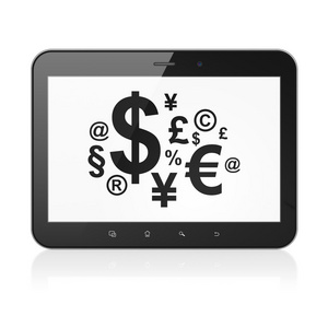 新闻概念 财务符号的 tablet pc 计算机上