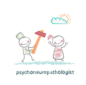 psychoneuropathologist 运行用锤子的病人