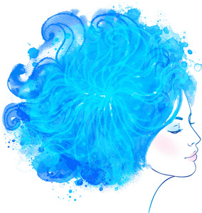 冬姑娘用幻想蓝色头发