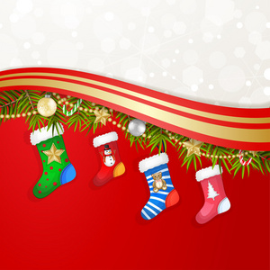 圣诞袜在树枝装饰