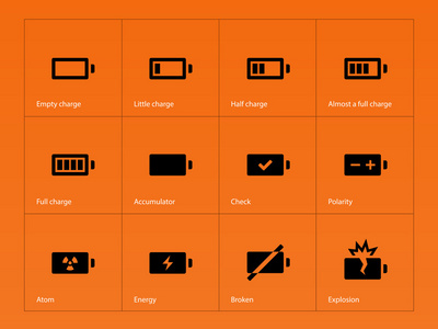 橘黄色的背景上的电池图标