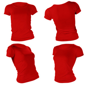 妇女的空白的红色 t 恤模板