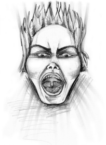 令人恐惧的肖像.恐怖现场的一个尖叫的人照片