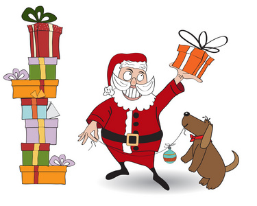 圣诞节与圣诞老人和狗的明信片