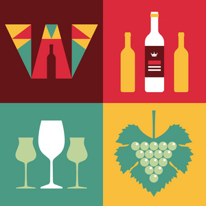 葡萄酒在平面设计风格矢量标志的字母 w 的插图