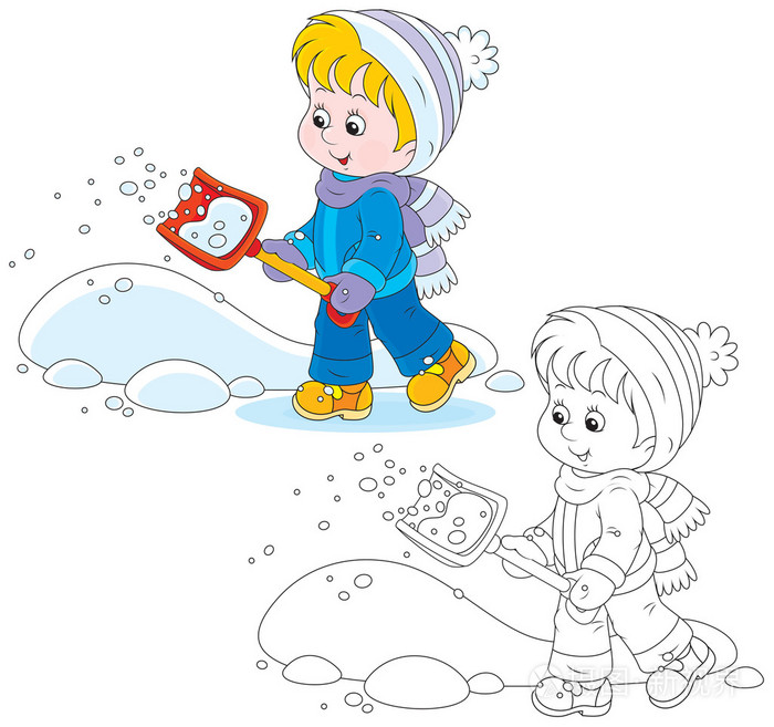 雪铲的孩子插画-正版商用图片1ea3uv-摄图新视界