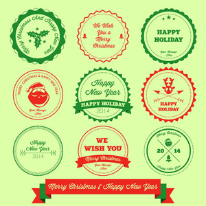 圣诞快乐和新年快乐标签设计图片